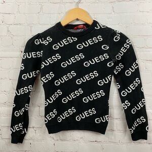 Guess Los Angeles Black Logo Crewneck Cotton Sweater Girls Size 8 Long Sleeve